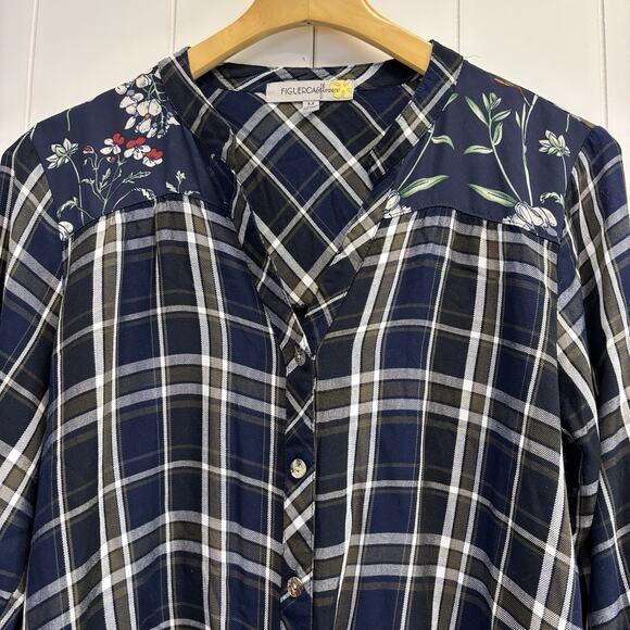 Figueroa &‎ Flower Womens Boho Indie Plaid Floral High Low Top Size M Cottage - Picture 7 of 9